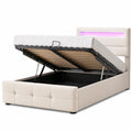 Lit coffre, réglable, avec rangement, avec sommier, 1 place, coloris beige, pour la chambre