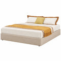 Lit coffre, pliable, avec rangement, avec sommier, en panneaux de bois et métal, 180 x 200 cm, coloris beige, pour la chambre