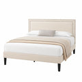 Lit, avec sommier, rembourré, en velours, 140 x 190 cm, coloris beige et argenté, pour la chambre