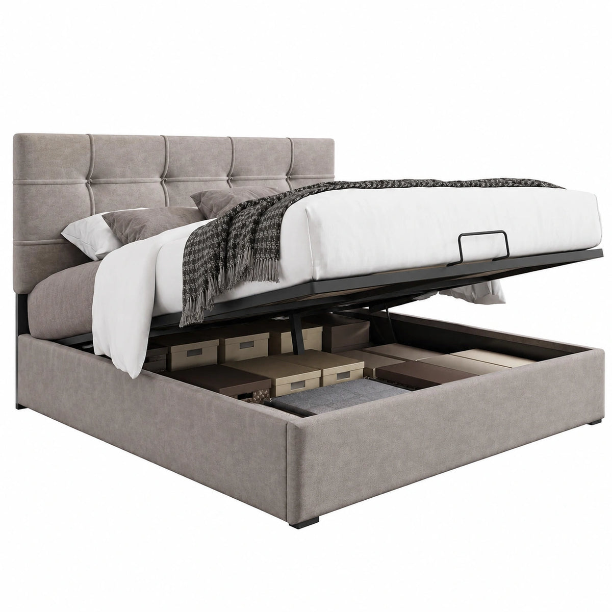 Lit coffre, réglable, avec rangement, avec sommier, 140 x 200 cm, pour la chambre