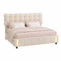 Lit coffre, avec rangement, avec éclairage LED, avec sommier, en velours, 140 x 190 cm, coloris beige, pour la chambre