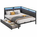 Canapé convertible, en métal et lin, avec tiroirs, avec éclairage LED, avec prise intégrée, coloris gris, 2 places, pour le salon ou la chambre d’amis