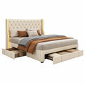 Lit coffre, avec rangement, avec éclairage LED, avec sommier, en velours, 160 x 200 cm, coloris beige, pour la chambre