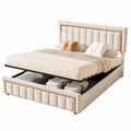 Lit coffre, avec rangement, avec sommier, rembourré, en velours, 2 places, 160 x 200 cm, coloris beige, pour la chambre