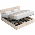 Lit coffre, réglable, avec rangement, avec sommier, en velours, coloris beige, 140 x 190 cm, pour la chambre