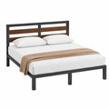 Lit, avec rangement, avec sommier, en bambou et acier, 2 places, 140 x 190 cm, coloris noir et marron, pour la chambre